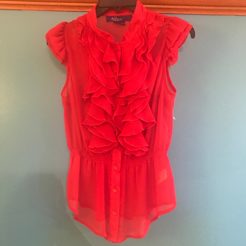 Red Ruffle Front Blouse with Elastic Waist